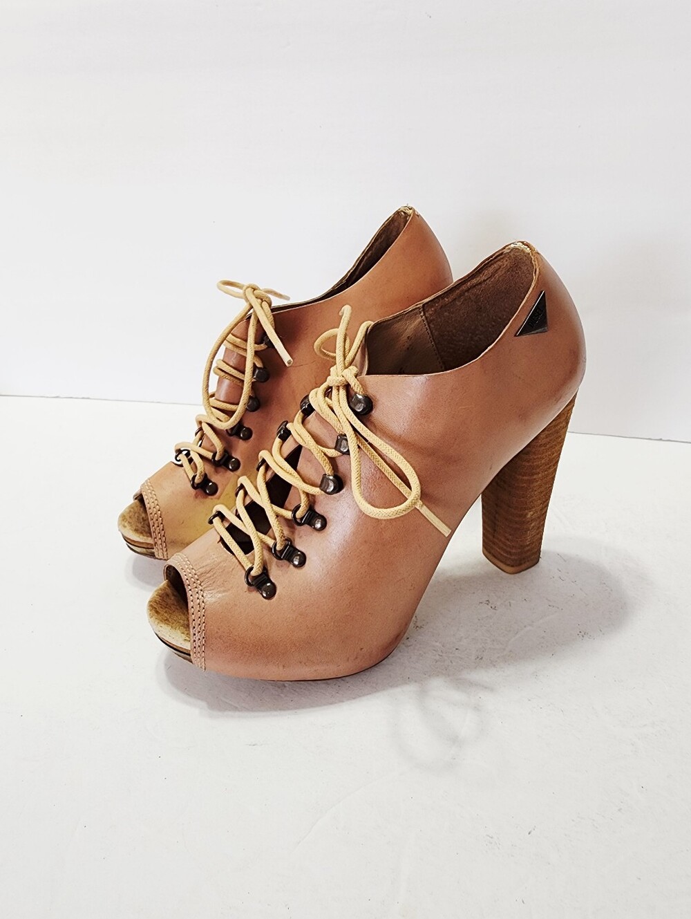 Y2K Diesel Tan Lace-Up Peep-Toe High Heel Booties Size 38